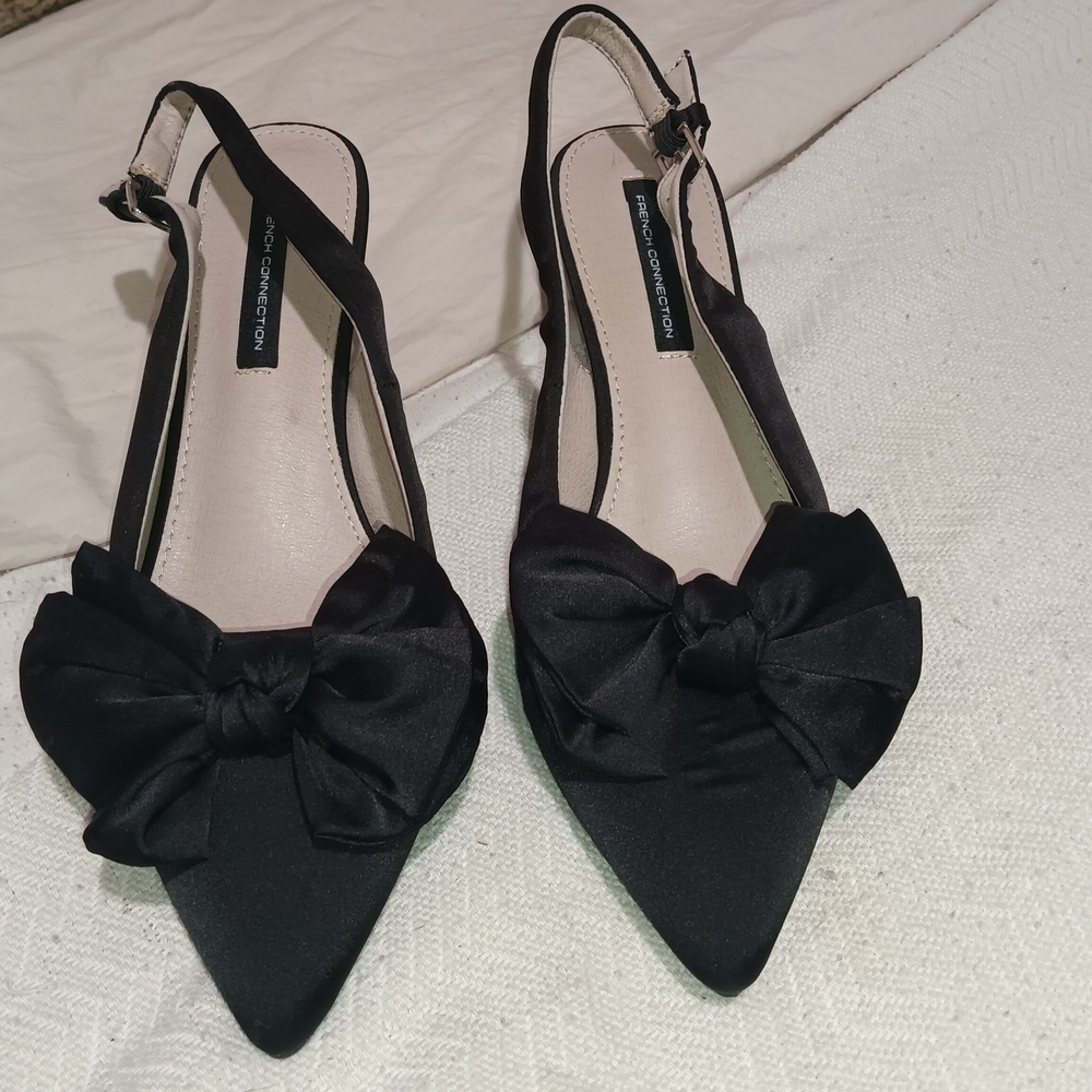 Zara Black Satin Bow Slingback Flats